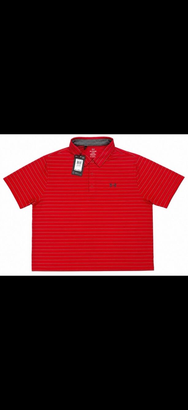 Under Armour Men's Red/Gray Striped Logo Short Sleeve Polo 2XL Big & Tall Loose